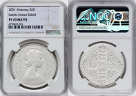 British Dependency. Elizabeth II silver Matte Proof "Gothic Crown - Quartered Arms" 5 Pounds 2021 PR70 NGC, Commonwealth mint, KM-Unl. Mintage: 625. H...