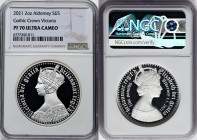 British Dependency. Elizabeth II silver Proof "Gothic Crown - Portrait" 5 Pounds (2 oz) 2021 PR70 Ultra Cameo NGC, Commonwealth mint, KM-Unl. Mintage:...