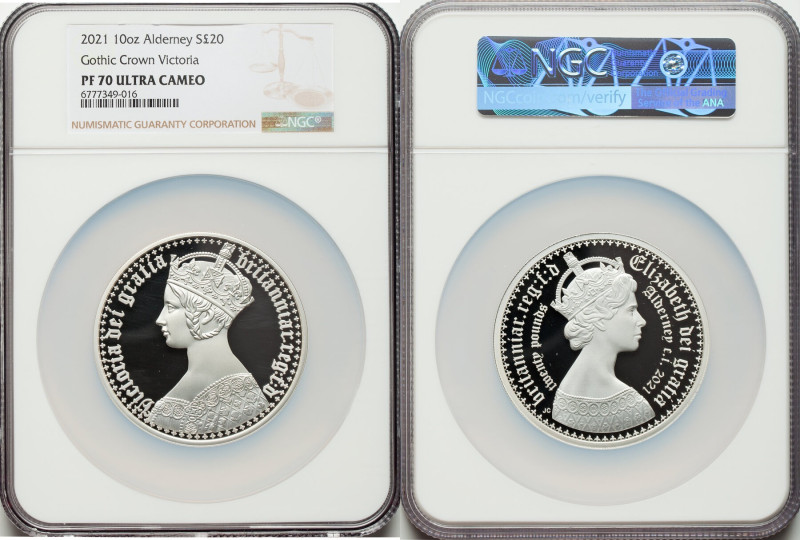 British Dependency. Elizabeth II silver Proof "Gothic Crown - Portrait" 20 Pound...