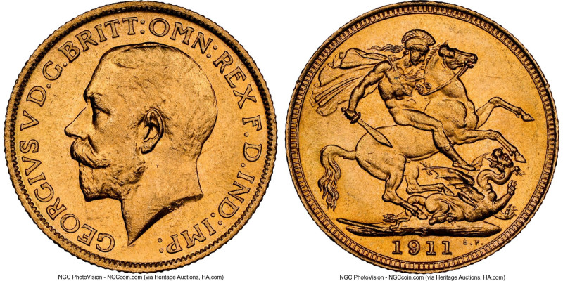 George V gold Sovereign 1911-S MS64 NGC, Sydney mint, KM29, S-4003. HID098012420...