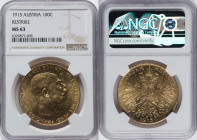 Franz Joseph I gold Restrike 100 Corona 1915 MS63 NGC, Vienna mint, KM2819, Fr-507R. HID09801242017 © 2023 Heritage Auctions | All Rights Reserved