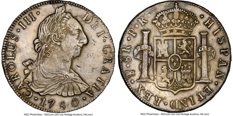 Charles III 8 Reales 1780 PTS-PR AU Details (Cleaned) NGC, Potosi mint, KM55. So...