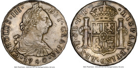 Charles III 8 Reales 1780 PTS-PR AU Details (Cleaned) NGC, Potosi mint, KM55. Sold with Ponterio & Associates Auction tag (Sale 69, Lot 0181). From th...