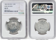 Republic 1/2 Melgarejo 1865 AU55 NGC, Potosi mint, KM145.1. Long Beards variety. HID09801242017 © 2023 Heritage Auctions | All Rights Reserved