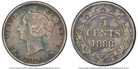 Newfoundland. Victoria "Obverse 2" 5 Cents 1888 XF Details (Environmental Damage) PCGS, London mint, KM2. Obverse 2, as indicated by two dots to the r...