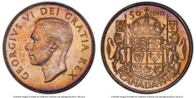 George VI Pair of Certified 50 Cents 1949 PCGS, 1) "Narrow Date" 50 Cents - MS64 2) "Wide Date" 50 Cents - MS63 Royal Canadian mint, KM45 HID098012420...