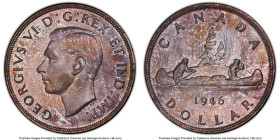 George VI Pair of Certified Issues 1946 PCGS, 1) "FWL" Dollar 1946 - UNC Details (Wheel Mark), Royal Canadian mint, KM37 2)"Narrow Date" 50 Cents 1946...