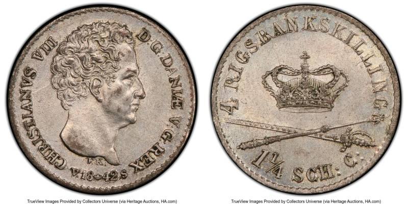 Christian VIII 4 Rigsbankskilling 1842-FK/VS MS63 PCGS, Copenhagen mint, KM721.2...