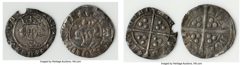 Pair of silver Penny Issues, 1) Henry II Penny ND (1421-1471) Fine (damaged) 2) ...