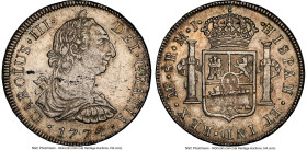 Charles III 8 Reales 1774 LM-MJ AU Details (Chopmarked) NGC, Lima mint, KM78. Includes Ponterio & Associates Auction Tag (Sale 71, Lot 1257). From the...