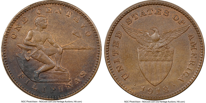 USA Administration Centavo 1918-S MS64 Brown NGC, San Francisco mint, KM163. HID...