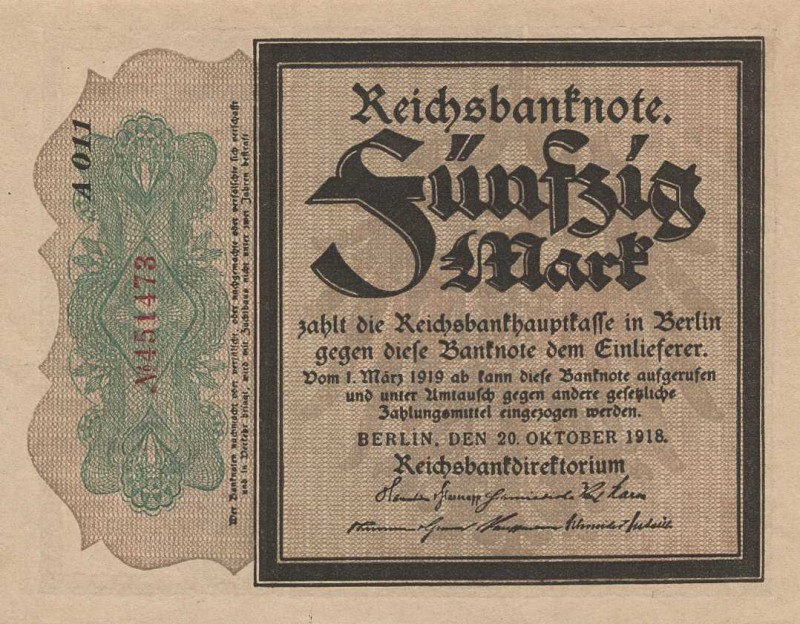 Deutsches Reich bis 1945
Geldscheine aus der Zeit des Ersten Weltkrieges 1914-1...