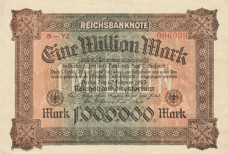 Deutsches Reich bis 1945
Geldscheine der Inflation 1919-1924 1 Million Mark 20....