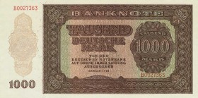 Deutsche Demokratische Republik
Ausgaben der Deutschen Notenbank und Staatsbank 1948-1990 1000 DM 1948. Serie B Ro. 347 Grabowski SBZ-18 I