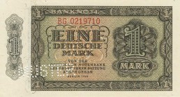 Deutsche Demokratische Republik
Ausgaben der Deutschen Notenbank und Staatsbank 1948-1990 1 DM 1948. Mit Perforation &quot;MUSTER&quot;, Serie BG Ro....