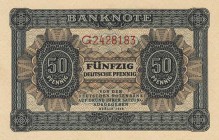 Deutsche Demokratische Republik
Ausgaben der Deutschen Notenbank und Staatsbank 1948-1990 50 Pfennig 1948. Serie G Ro. 339 a Grabowski SBZ-10 a I