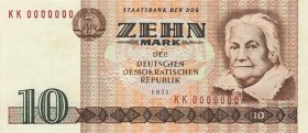 Deutsche Demokratische Republik
Ausgaben der Deutschen Notenbank und Staatsbank 1948-1990 10 Mark 1971. Mit Perforation &quot;MUSTER&quot;. Serie KK ...
