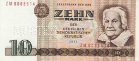 Deutsche Demokratische Republik
Ausgaben der Deutschen Notenbank und Staatsbank 1948-1990 10 Mark 1971. Mit Perforation &quot;MUSTER&quot;. Serie ZM....