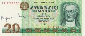 Deutsche Demokratische Republik
Ausgaben der Deutschen Notenbank und Staatsbank 1948-1990 20 Mark 1975. Mit Originalunterschrift von Sabine Bergmann-...