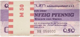Deutsche Demokratische Republik
Forum-Außenhandelsgesellschaft 50 Pfennig 1979. In Originalbanderole (leicht eingerissen). Serie BH. Der obere und un...