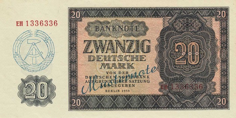 Deutsche Demokratische Republik
Militärgeld der Nationalen Volksarmee 20 DM 195...