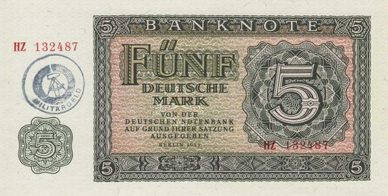 Deutsche Demokratische Republik
Militärgeld der Nationalen Volksarmee 5 DM 1955...