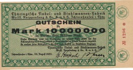 Städte und Gemeinden nach 1914
Ichtershausen (Thür.) 1, 2, 5 und 10 Millionen Mark 25.8.1923. Thüringische Nadel- und Stahlwaren-Fabrik Wolff, Knippe...