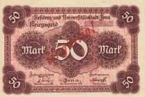 Städte und Gemeinden nach 1914
Jena (Thür) 5 Mark November 1918. Ohne KN entwertet. 10 Mark ohne KN und entwertet, 20 Mark ohne KN, entwertet und 50 ...
