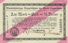 Städte und Gemeinden nach 1914
Langensalza (Thür.) 21 Pfennig-Gold, 42 Pfennig-Gold, 1,05 Mark-Gold, 2,10 Mark-Gold und 4,20 Mark-G 30.11.1923. Stadt...