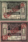 Städte und Gemeinden nach 1914
Lobenstein (Thür.) 1 und 2 Billionen Mark o.D. Roter Überdruck auf 1 Mark der Serienscheine des Heimatfestes Juli-31.8...
