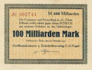 Städte und Gemeinden nach 1914
Pößneck (Thür) 100.000, 500.000 und 1 Million Mark 15.8.1923. 10 Millionen Mark 15.9.1923. 500 Millionen und 1 Milliar...