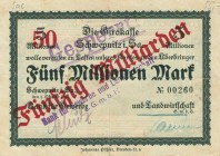 Städte und Gemeinden nach 1914
Schwepnitz (Sa.) 1 Million Mark 1.10.1923. 5 (2x), 20 (2x), 50, 100 und 500 Millionen Mark 1.10.1923 Girokasse. 1 (3x)...