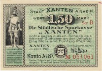 Städte und Gemeinden nach 1914
Xanten (NRW) 1,50 und 3 Mark 1921-31.12.1922. Jeweils 4 Bilder. Stadt. Mit KN. Die 3 Mark-Scheine sind leicht fleckig ...