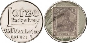 Briefmarkenkapselgeld
Erfurt 5 Pfennig o.D. (Germania) Lotze Backpulver - W.J. Max Lotze Erfurt 1 Me. 3756.1 Vorzüglich