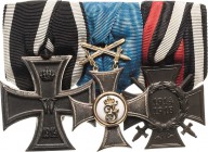 Ordensspangen
Spange mit 3 Auszeichnungen Preußen - Eisernes Kreuz 2. Klasse 1914. Württemberg - Ritterkreuz 2. Klasse mit Schwertern, Silber vergold...
