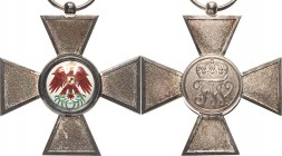 Orden deutscher Länder Preußen
Roter-Adler-Orden, Kreuz 4. Klasse Verliehen 1879-1918. Silber und emailliert, gekörnte Arme. 42 x 39 mm, 17,0 g Nimme...