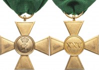 Orden deutscher Länder Sachsen-Meiningen
Dienstauszeichnung, Kreuz für 25 Jahre der Offiziere Verliehen 1852-1867. Bronze vergoldet. 40 x 40 mm, 17,6...