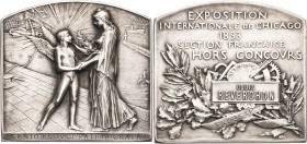 Ausstellungen - Weltausstellungen
1893 - Chicago Versilberte Bronzeplakette 1893 (O. Roty) Preisplakette für französische Aussteller. Am Kai des Hafe...