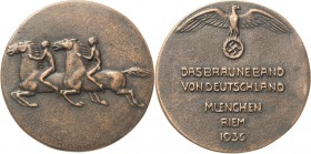 Drittes Reich
 Bronzegußmedaille 1936 (H. Schwegerle) Galopprennen &quot;Braunes Band von Deutschland&quot; in München-Riem. Zwei unbekleidete Reiter...