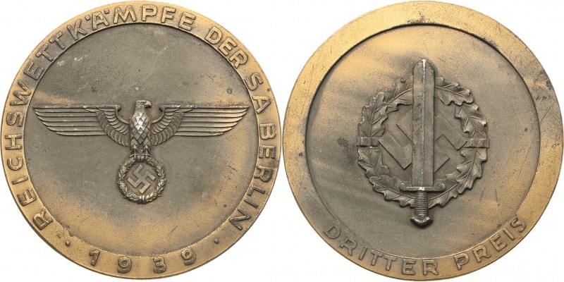 Drittes Reich
 Bronzierte Zinkmedaille 1939. Auf die Reichswettkämpfe der SA Be...