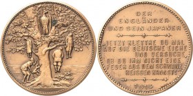 Erster Weltkrieg
 Satirische Bronzemedaille 1914. Verteidigung Kiautschous gegen die Japaner. Ein Engländer schickt einen Affen in japanischer Unifor...