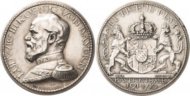 Erster Weltkrieg
 Silber-Steckmedaille 1916 (Richard Klein/Deschler & Sohn) Bayernthaler. Brustbild des Königs Ludwig III. von Bayern nach links / Zw...