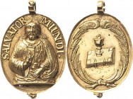 Geschenkmedaillen - Religion
 Ovale Goldgußmedaillle o.J. (17./18. Jahrhundert) Salvator Mundi-Typ. Hüftbild Jesu Christi mit segnender Linken von vo...