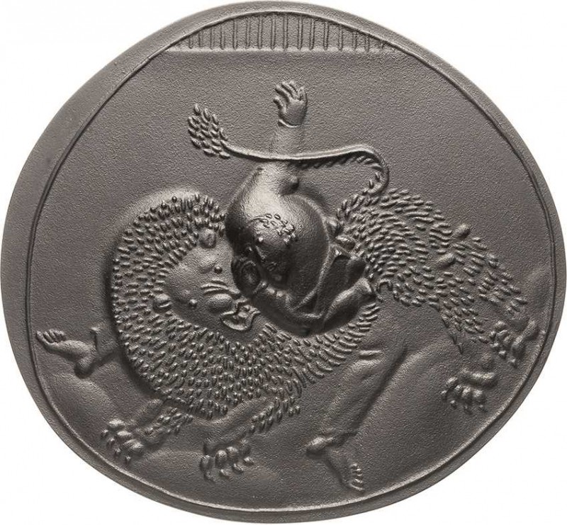 Burgeff, Hans Karl 1928-2005 Einseitige Eisengußplakette 1968 (Buderus) Der Löwe...