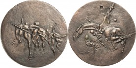 Melaja, Irma 1955-1991 Bronzegußmedaille 1974. Drei galoppierende Pferde / Zwei kämpfende Pferde. 120 mm, 703,64 g Selten. Gußfrisch

Irma Melaja wa...
