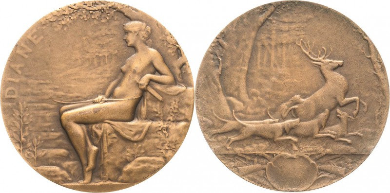 Jugendstil
 Bronzemedaille o.J. (Abel Lafleur) Nackte Jagdgöttin Diana sitzt na...