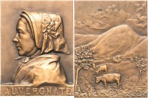 Jugendstil
 Bronzeplakette o.J. (E. Robert-Mérignac) Auvergnate. Brustbild einer Frau mit Haube nach links / Weidende Kühe, im Hintergrund Berge. Ran...