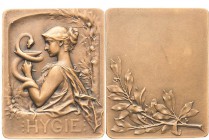 Jugendstil
 Bronzeplakette o.J. (G.-H. Prud'homme) &quot;Hygie&quot;. Hygieia mit Schlangenbecher / Lorbeerzweig, darüber leeres Feld. Randpunze: (Fü...
