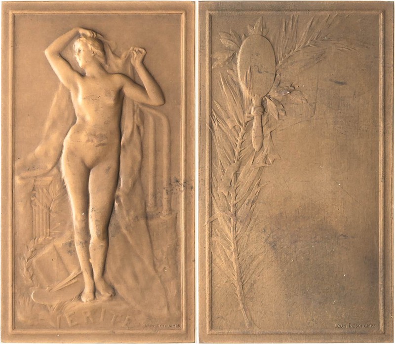 Jugendstil
 Bronzeplakette o.J. (Leon Duschamps) &quot;La Vérité&quot;. Unbekle...