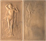 Jugendstil
 Bronzeplakette o.J. (Leon Duschamps) &quot;La Vérité&quot;. Unbekleidete Frauengestalt von vorn stehend, den Kopf nach links gewandt / Pa...